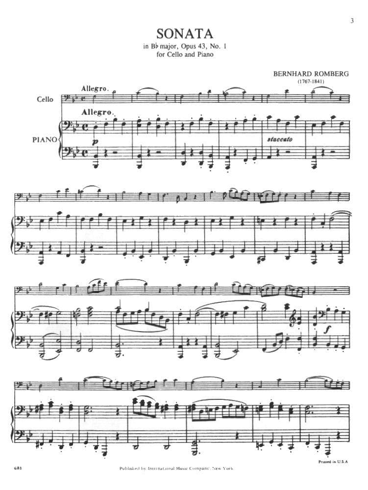 Romberg, Bernhard - Cello Sonata in B-Flat Major, Op 43 No 1 - for Cello and Piano - edited by F G Jansen - International Music Company - Image 2