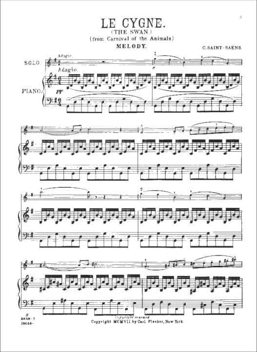 Saint-Saëns, Camille - The Swan (from "Carnival of the Animals") - Violin and Piano - Carl Fischer Edition - Image 2