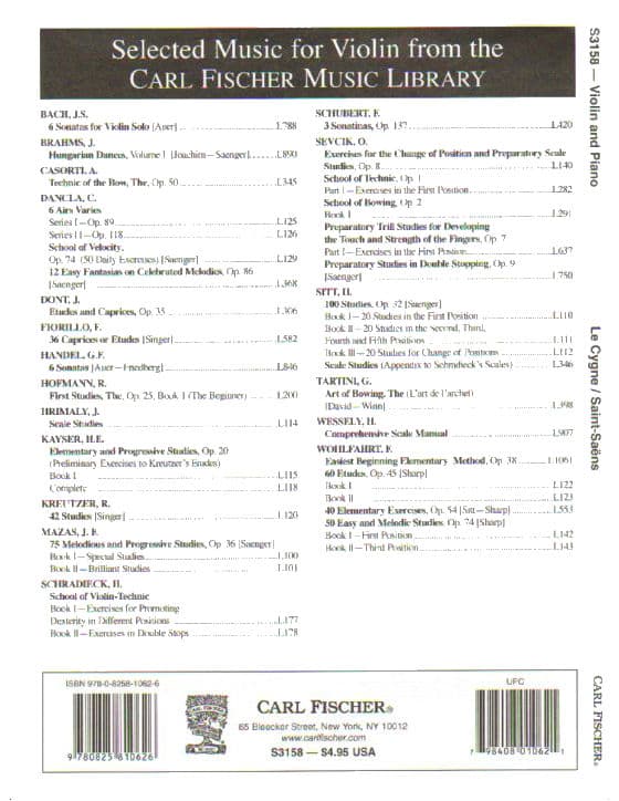 Saint-Saëns, Camille - The Swan (from "Carnival of the Animals") - Violin and Piano - Carl Fischer Edition - Image 3