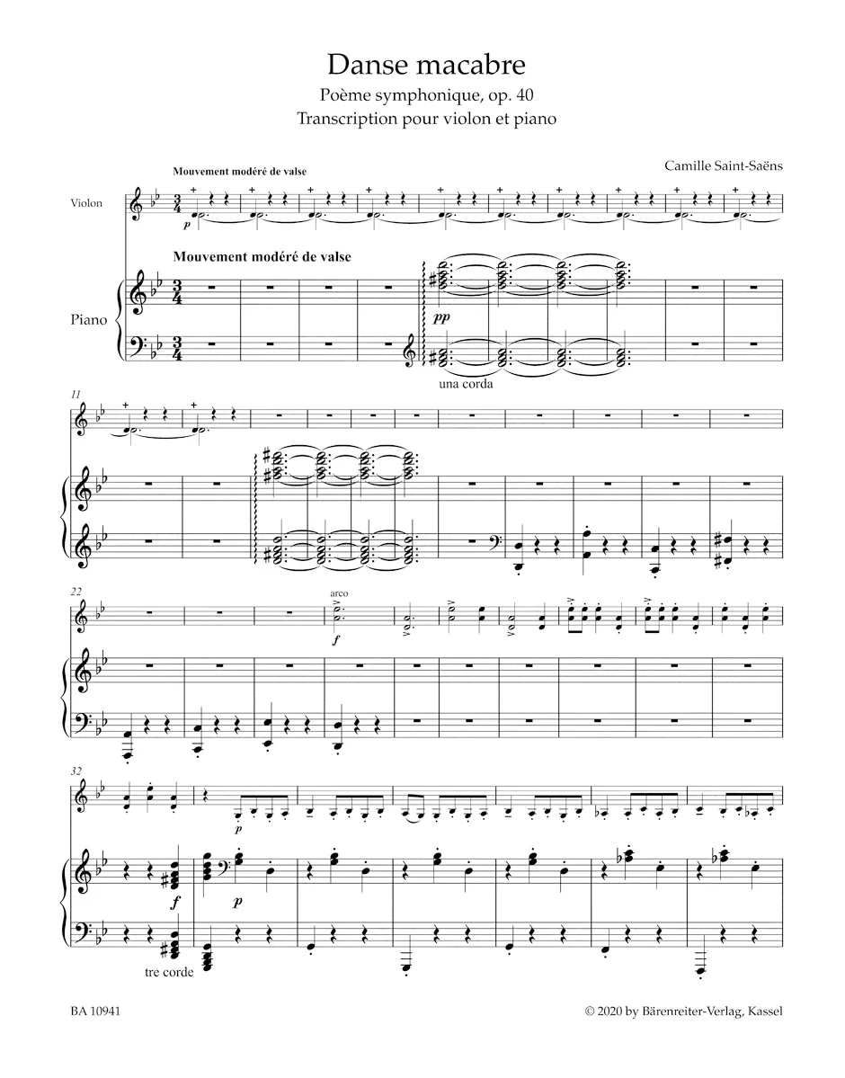 Saint-Saëns, Camille - Danse macabre, Op. 40 (version for violin & piano) - edited by Drèze - Barenreiter Urtext - Image 2