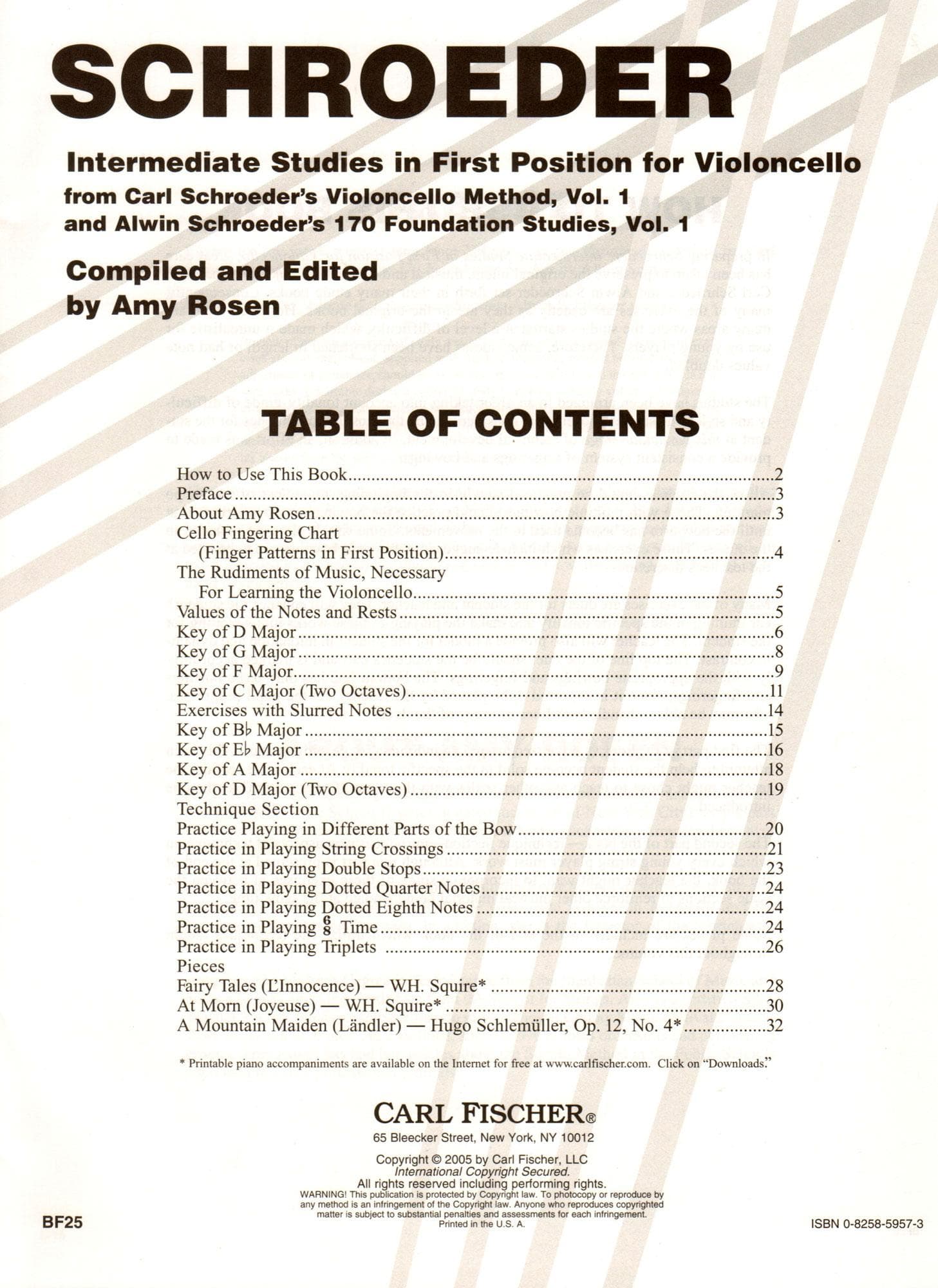 Schroeder/Rosen - Intermediate Studies in 1st Position For Cello Published by Carl Fischer - Image 2