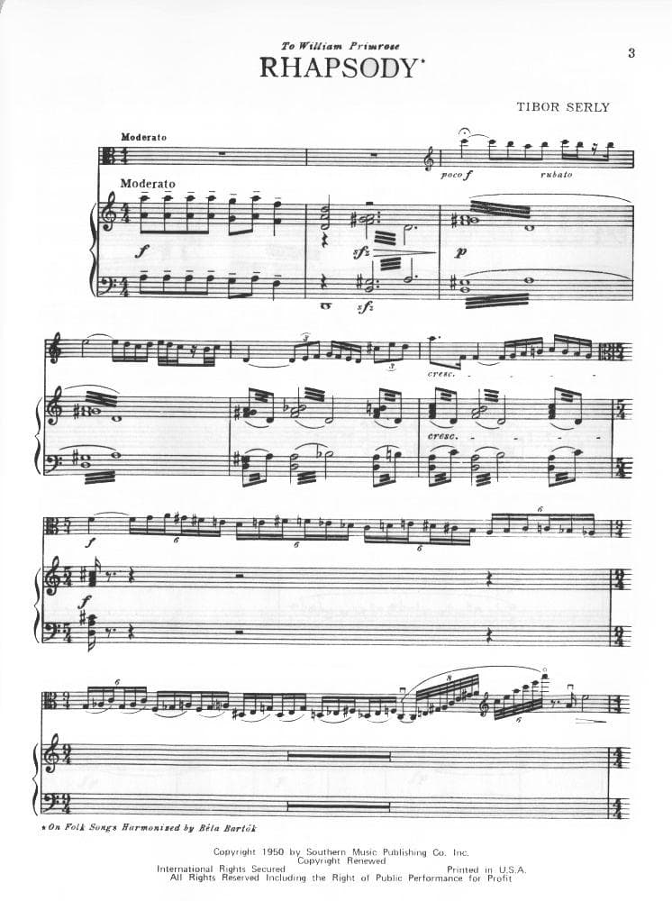 Serly - Rhapsody For Viola and Orchestra Published by Peer Music - Image 3