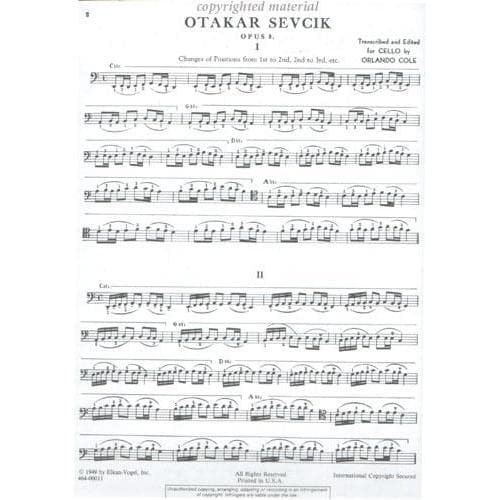 Sevcik, Otakar - Changing The Positions Op 8 For Cello Transcribed by Orlando Cole Published by Elkan-Vogel, Inc - Image 2