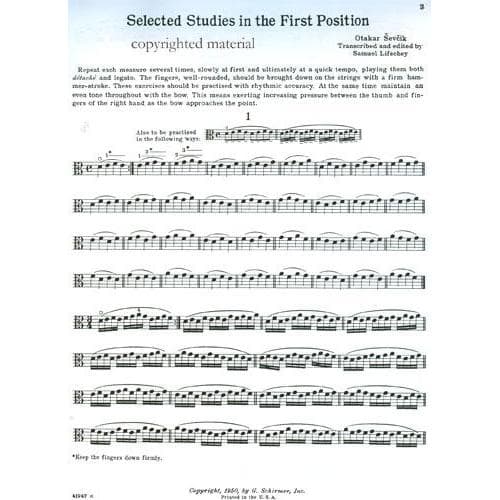 Sevcik, Otakar - Selected Studies In The First Position For Viola Published by G Schirmer - Image 3