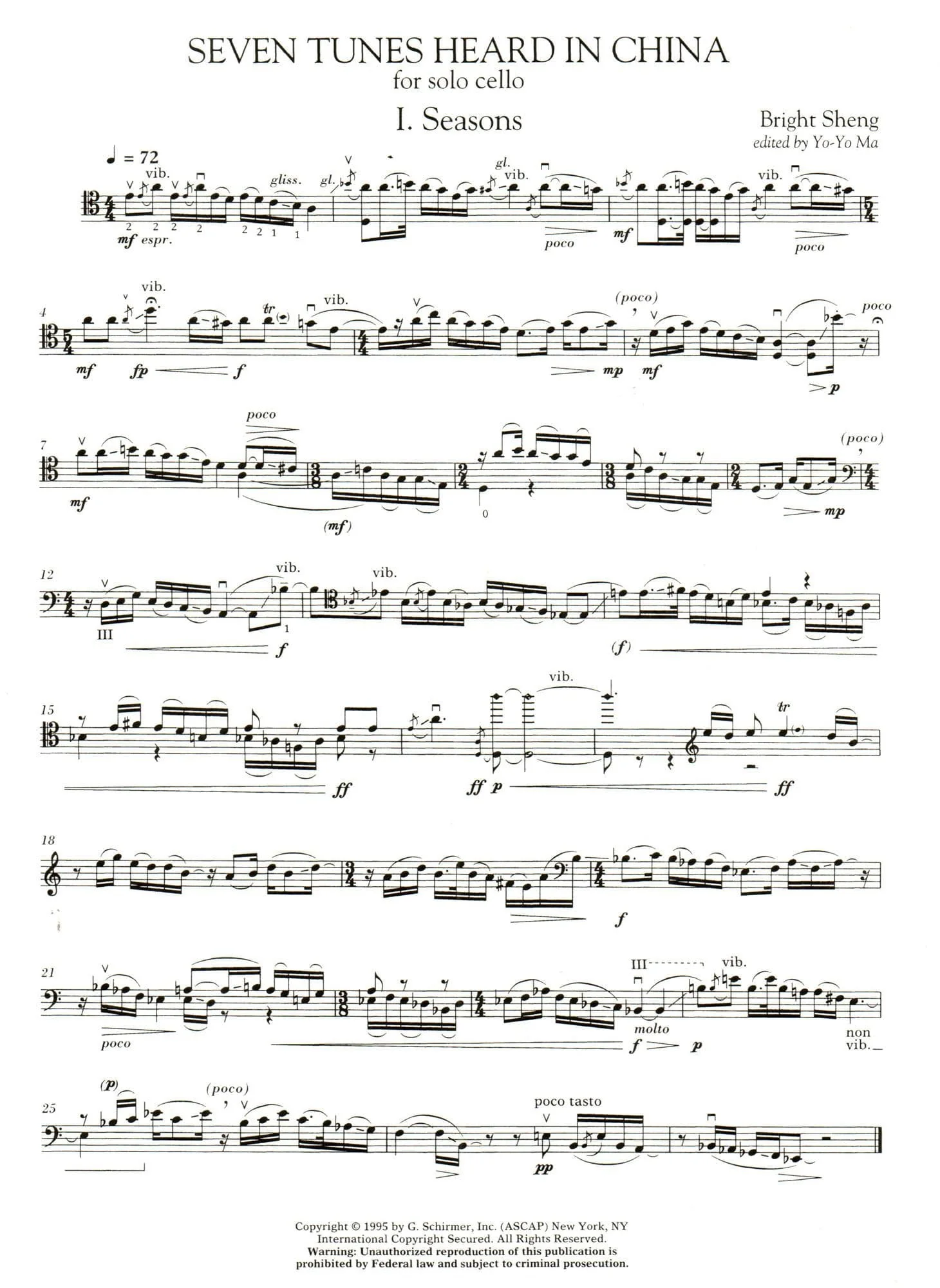 Sheng - Seven Tunes Heard in China for Cello Published by G Schirmer - Image 3