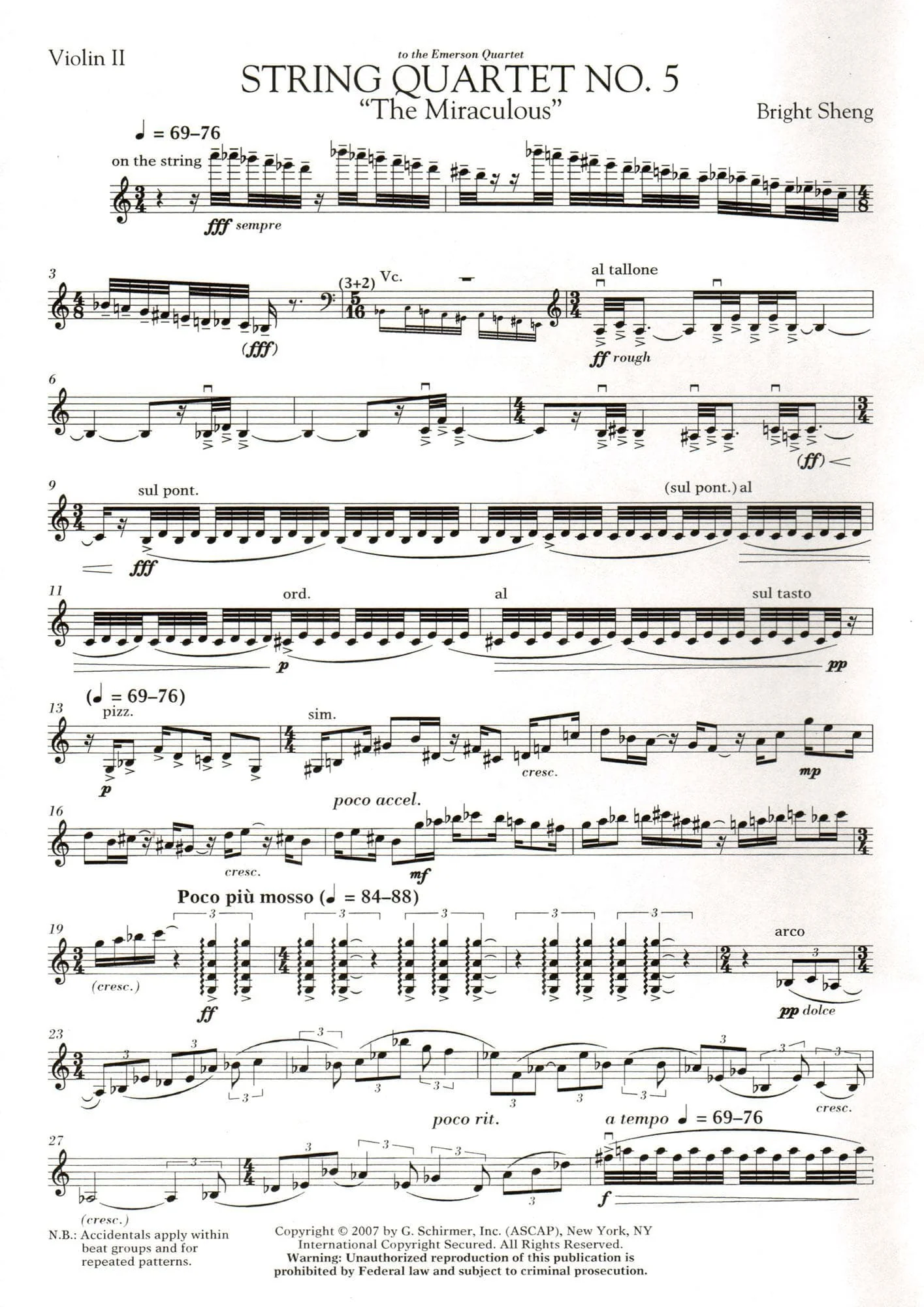 Sheng, Bright - String Quartet No. 5, "The Miraculous" - for 2 Violins, Viola, and Cello - G Schirmer Edition - Image 4