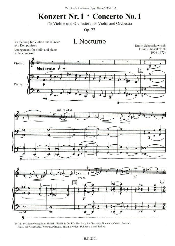 Shostakovich, Dmitri - Concerto No 1 Op 77 - for Violin and Piano - Edition Sikorski - Image 2