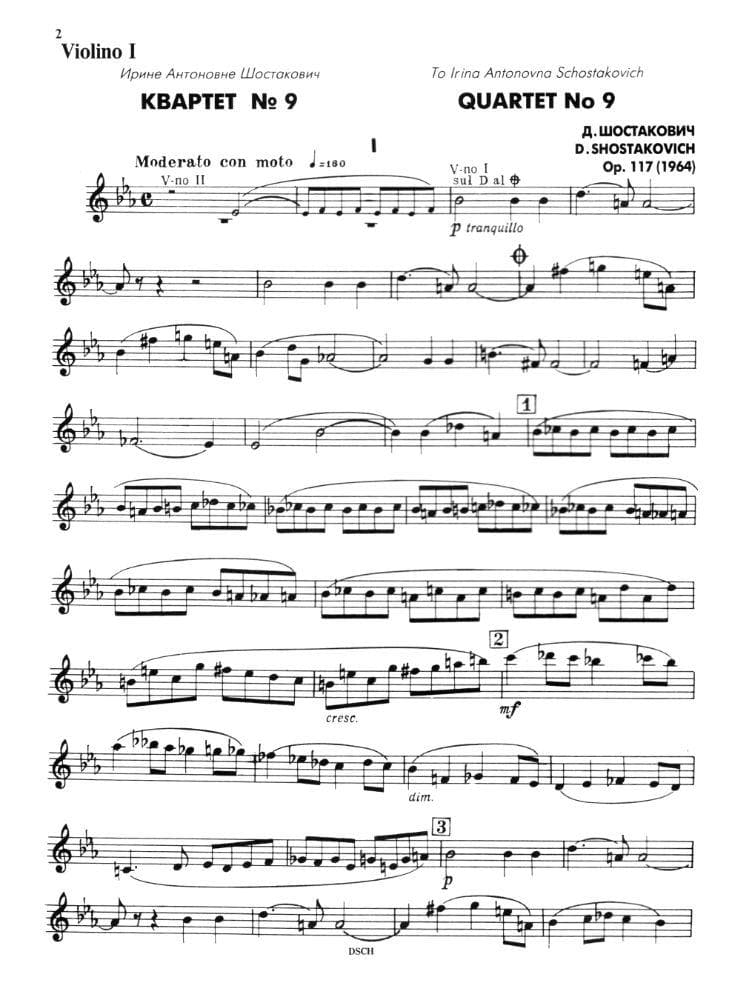 Shostakovich, Dmitri - Quartet No 9 in E-flat, Op 117 - Parts - Published by DSCH - Image 2