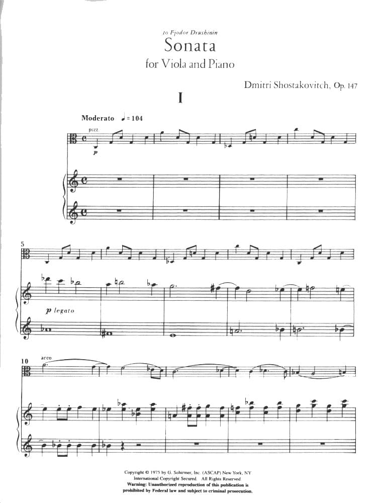 Shostakovich, Dmitri - Sonata Op 147 (1975) - for Viola and Piano - Modern Russian Masterworks - G. Schirmer, Inc. - Image 2