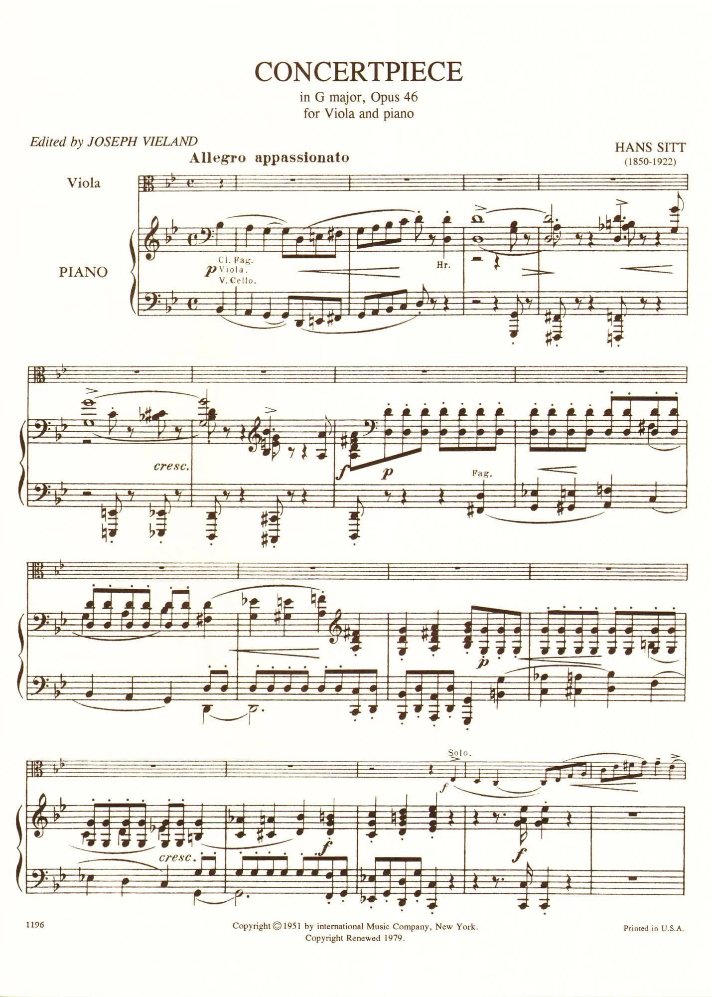 Sitt, Hans - Concertpiece In G Minor, Op 46 For Viola and Piano Published by International Music Company - Image 3