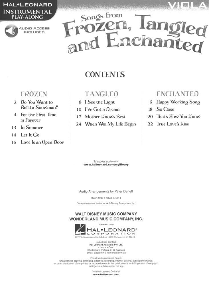 Songs from Frozen, Tangled, and Enchanted - for Viola - Hal Leonard - Image 2