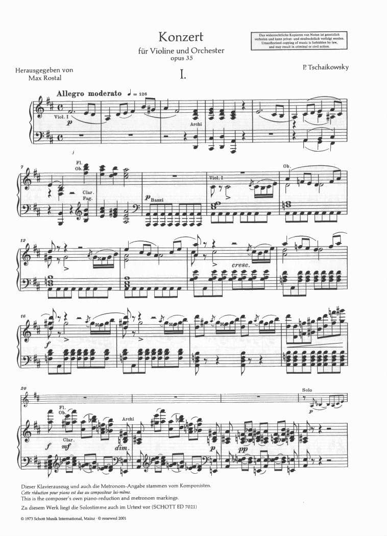 Tchaikovsky, PI - Violin Concerto in D Major, Op 35 - Violin and Piano - edited by Rostal - Schott - Image 2