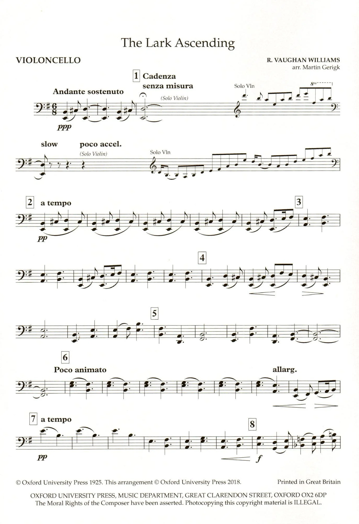 Vaughan Williams, R. - The Lark Ascending - for String Quartet (Parts Only) - arranged by Martin Gerigk - Oxford University Press - Image 5