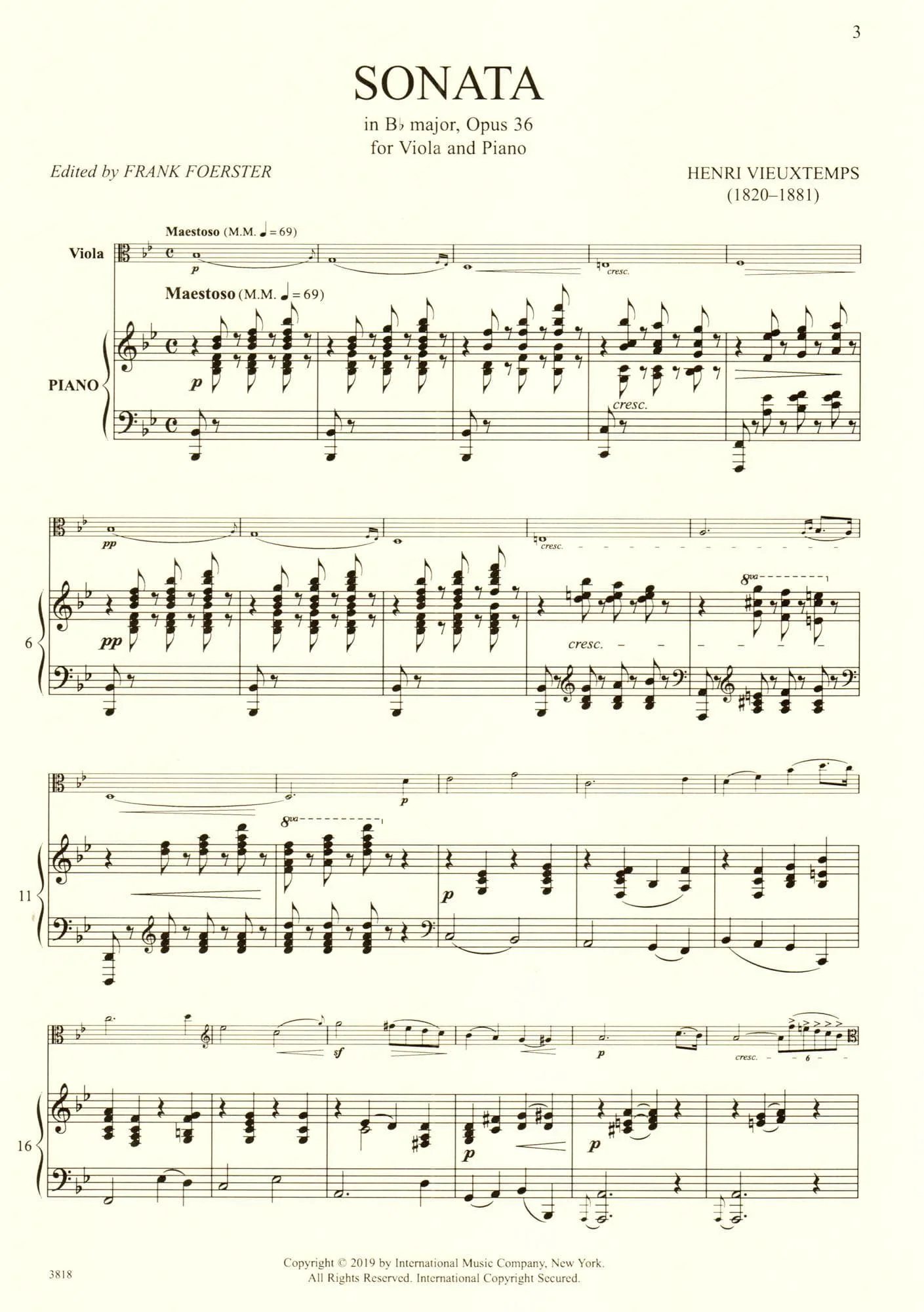 Vieuxtemps, Henri - Sonata in B-flat major, Op. 36 - for Viola and Piano - edited by Frank Foerster - International - Image 3