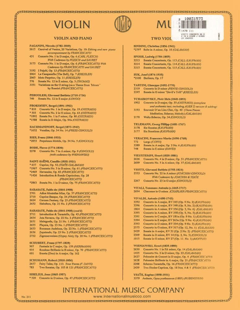 Viotti, GB - Violin Concerto No 22 in A Minor - Violin and Piano - edited by Gingold - International Music Company - Image 3