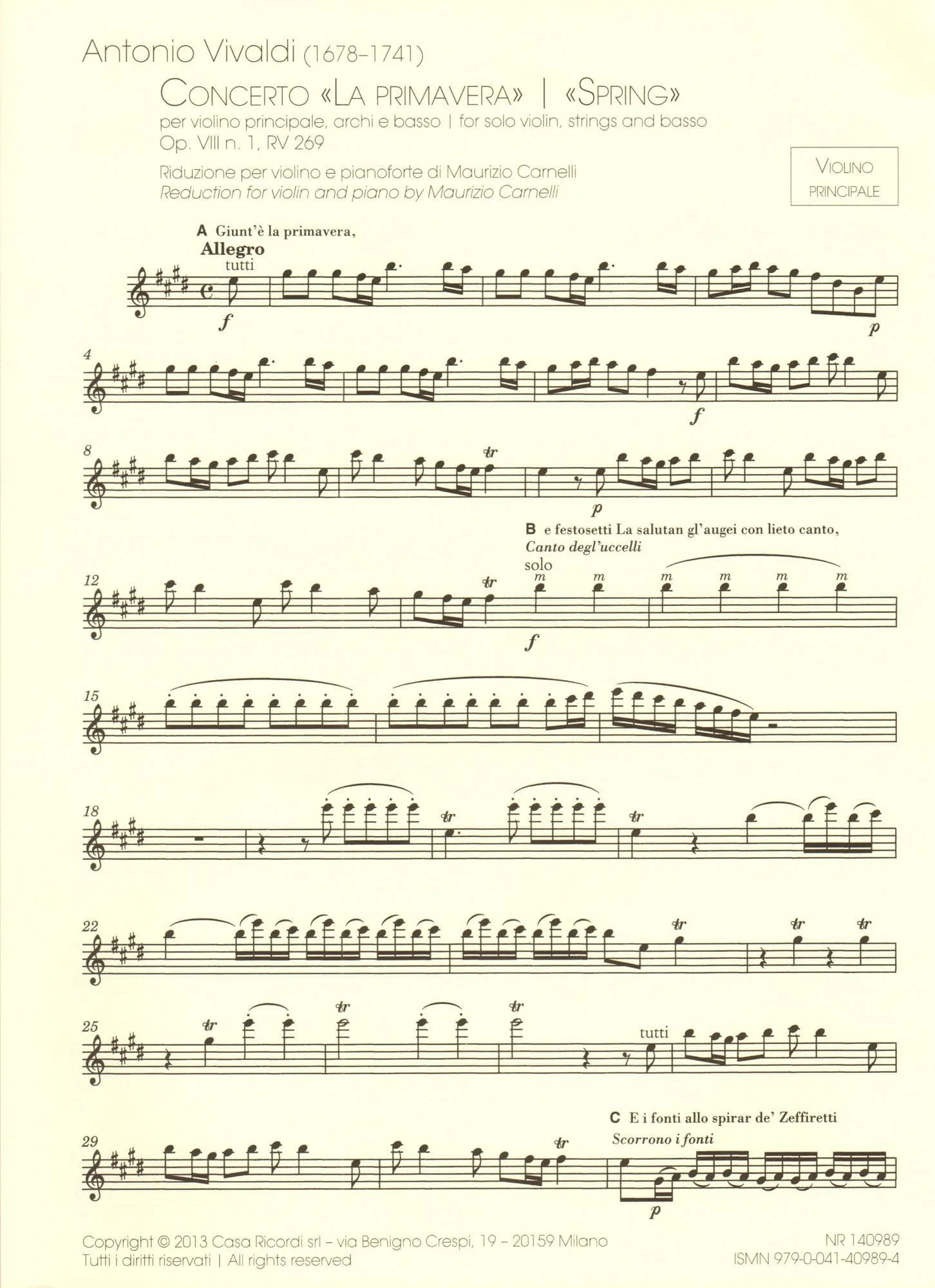 Vivaldi, Antonio - The Four Seasons (Complete) - for Violin and Piano - reduction by Maurizio Carnelli - Ricordi - Image 7