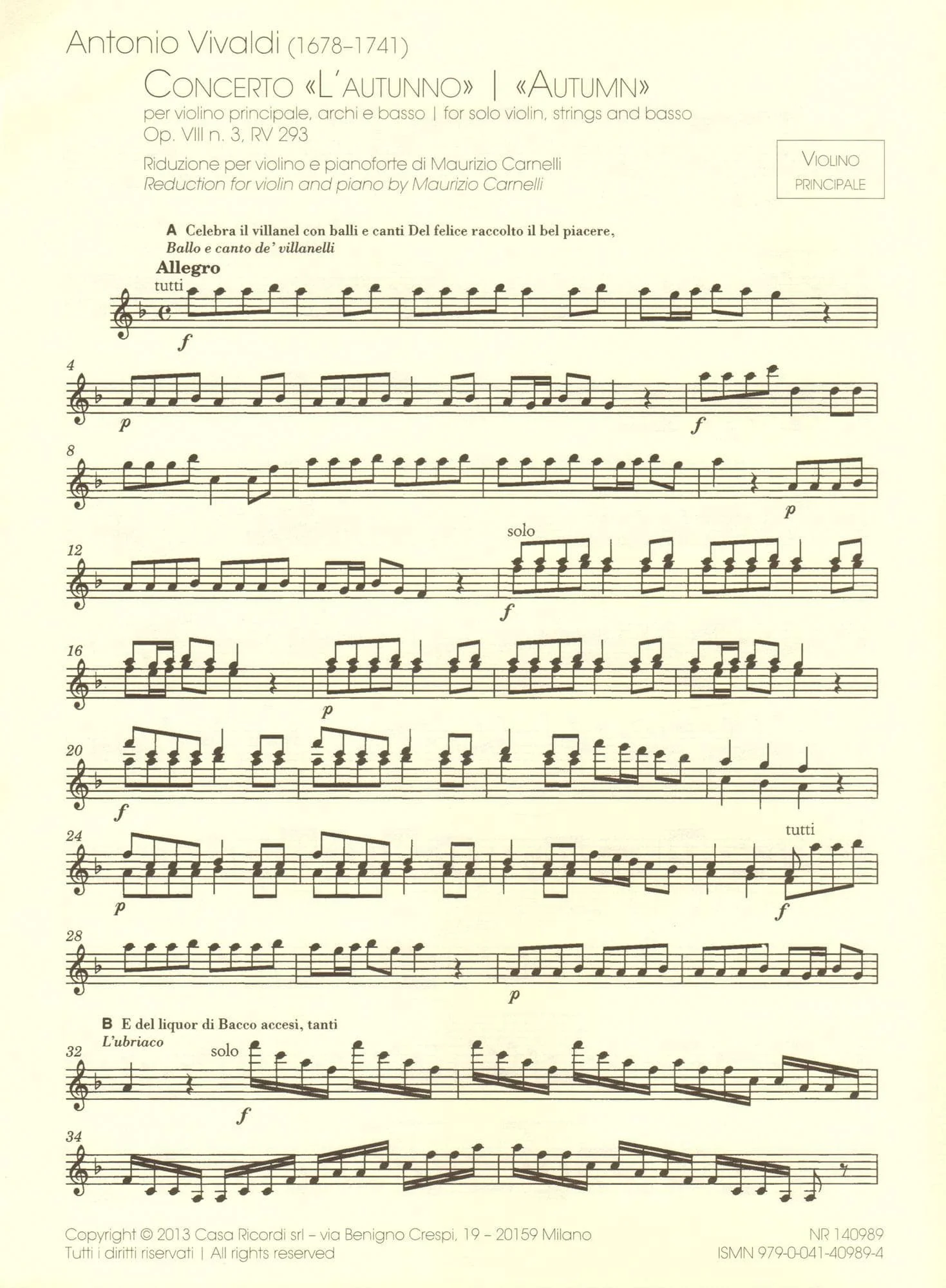 Vivaldi, Antonio - The Four Seasons (Complete) - for Violin and Piano - reduction by Maurizio Carnelli - Ricordi - Image 9