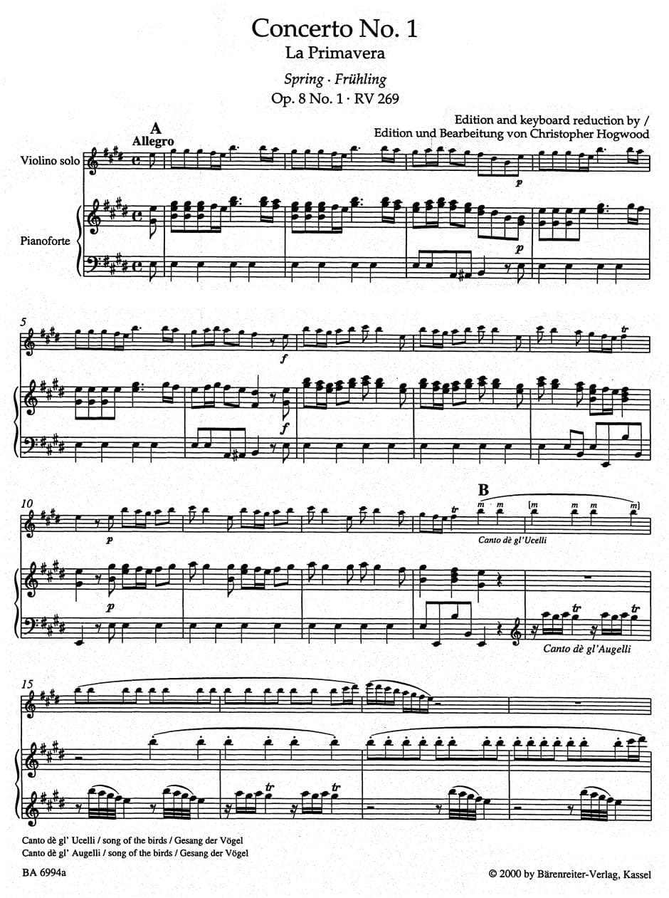 Vivaldi, Antonio - Four Seasons ( Complete ) For Violin and Piano URTEXT Published by Barenreiter - Image 2