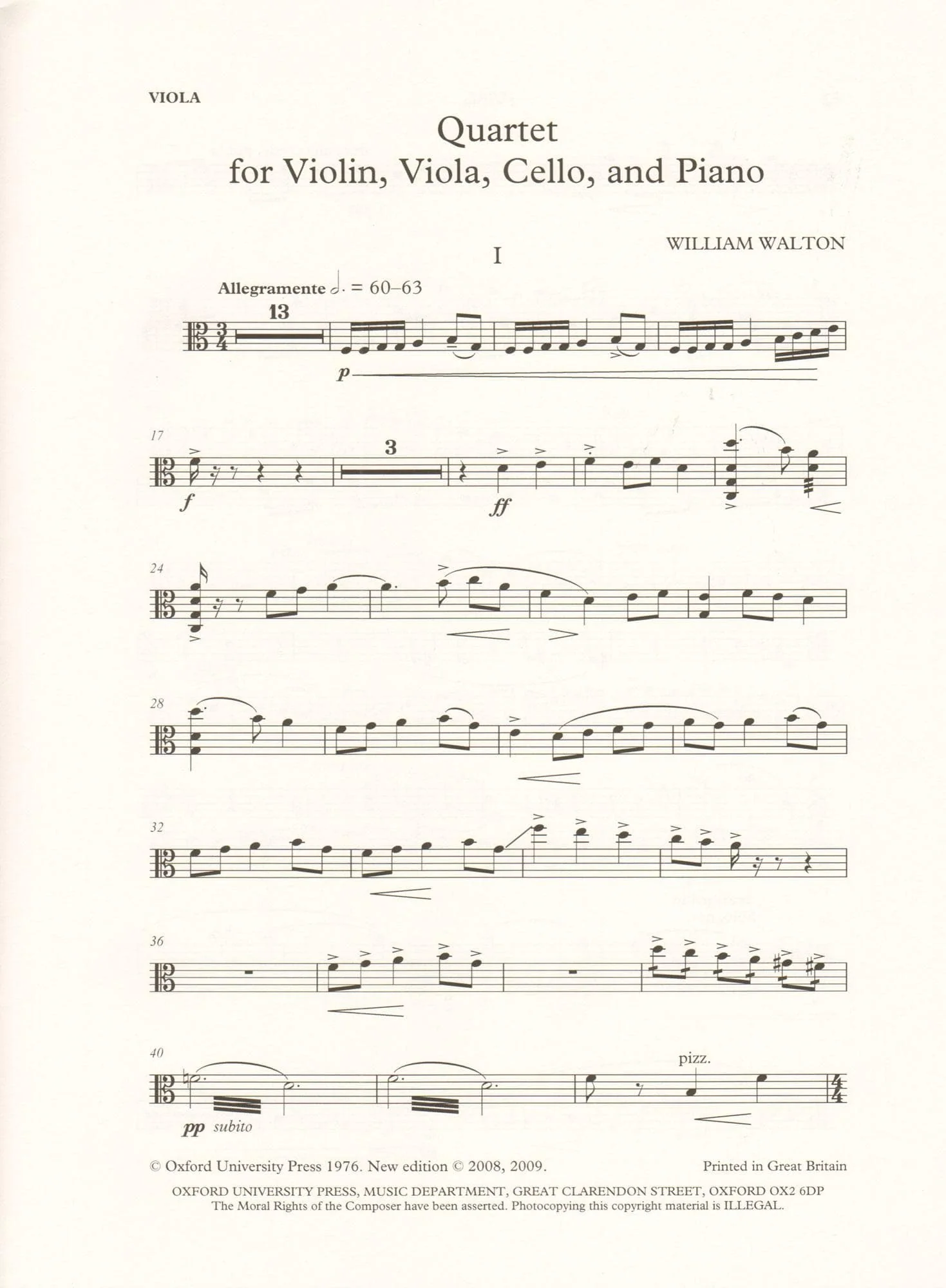 Walton, William - Quartet for Violin, Viola, Cello, and Piano - edited by Hugh MacDonald - Oxford University Press - Image 4
