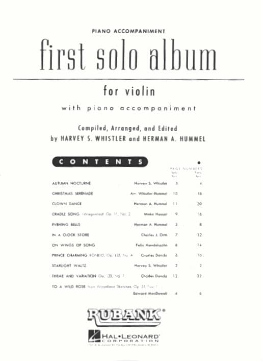 First Solo Album for Violin - Violin and Piano - arranged and edited by Harvey Whistler - Rubank - Image 2