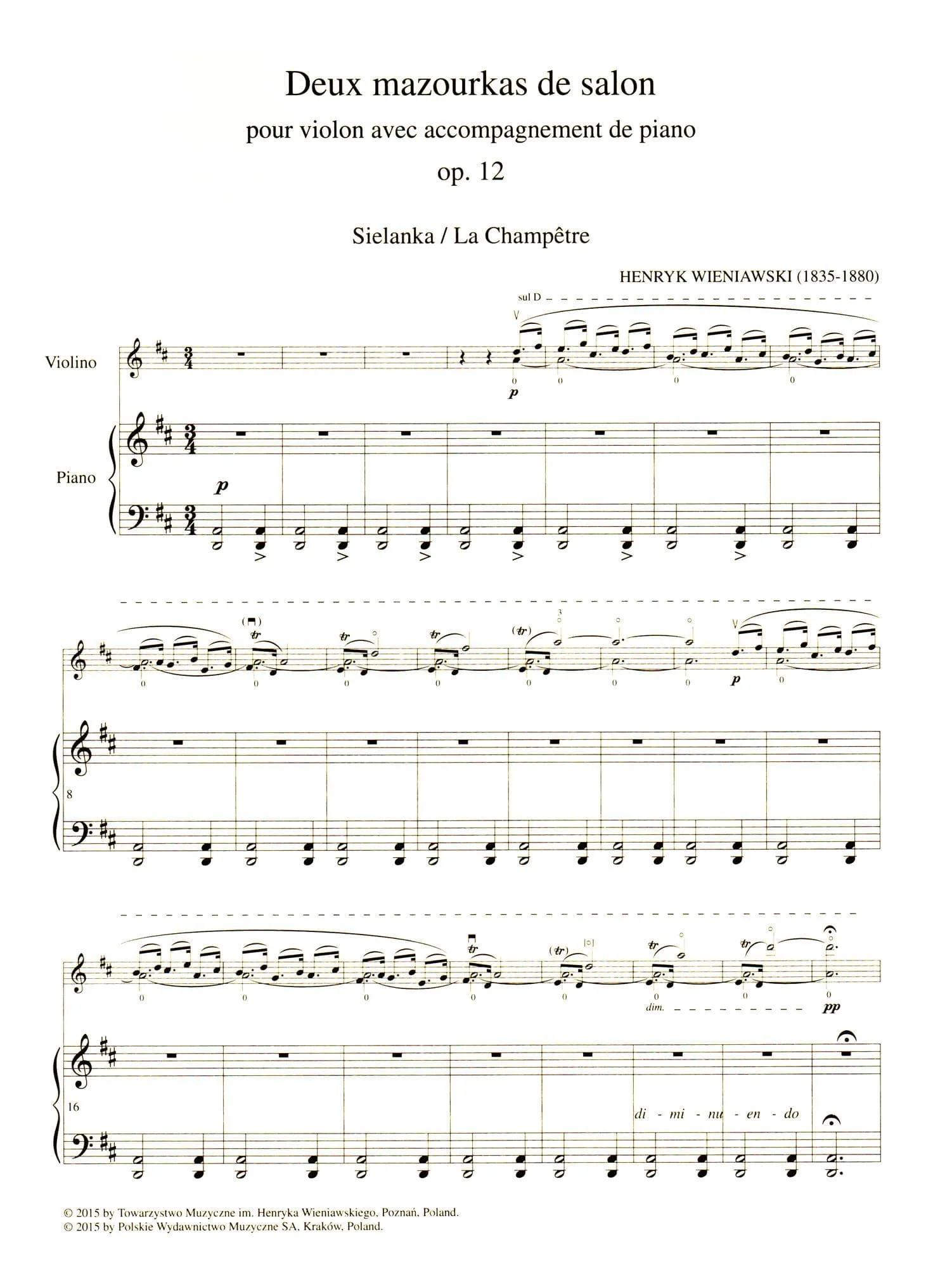 Wieniawski, Henryk - Two Mazurkas, Op. 12 - for Violin and Piano - edited by Zofia Chechlinska - PWM Edition - Image 3