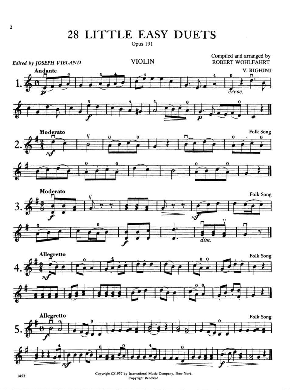 Wohlfahrt, Franz - 28 Little Duets, Op 191 For Violin and Viola Edited by Vieland Published by International Music Company - Image 2
