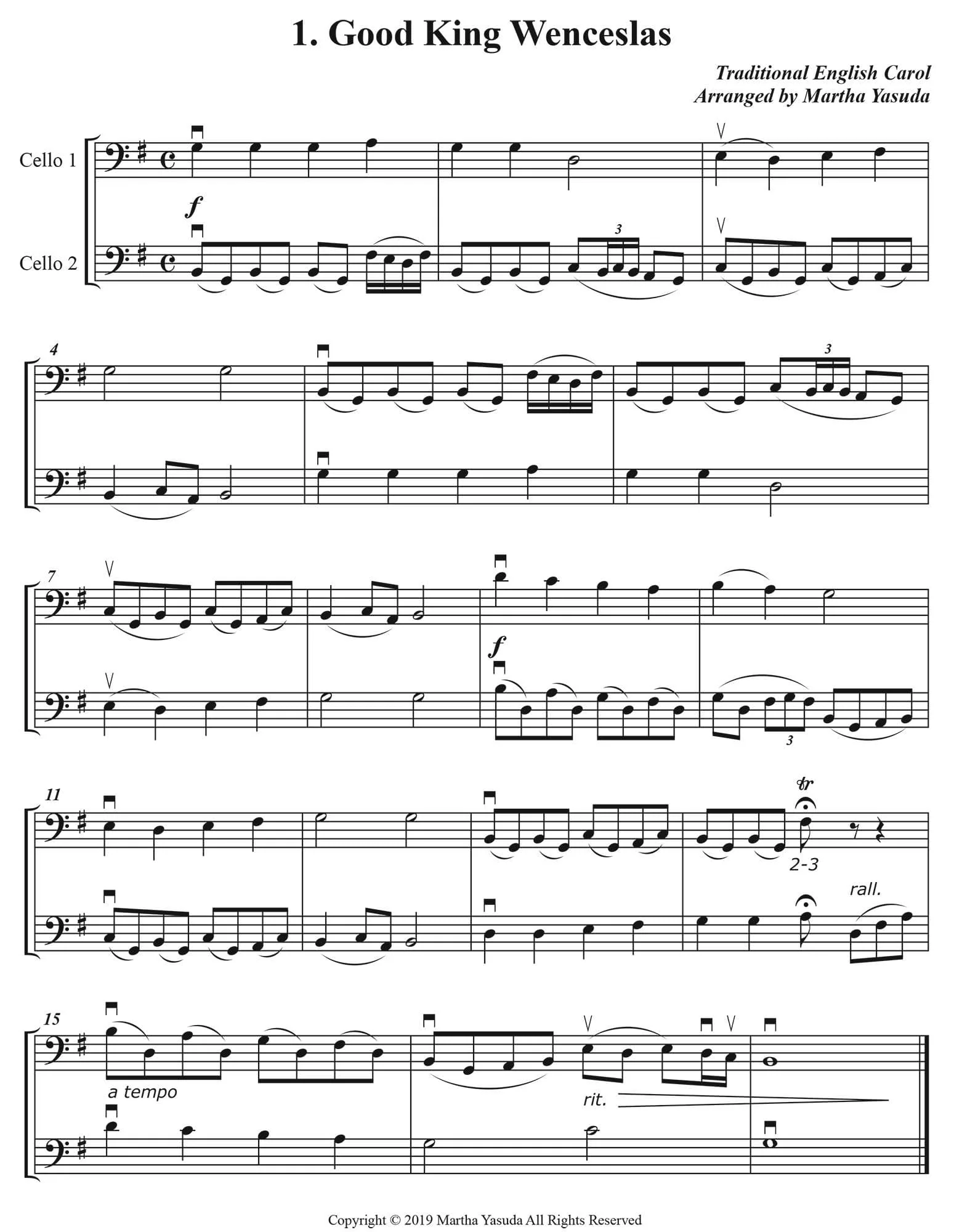 Yasuda, Martha - Christmas Melodies: Double Stop Solos and Duets For Cello, Volume II - Digital Download - Image 3