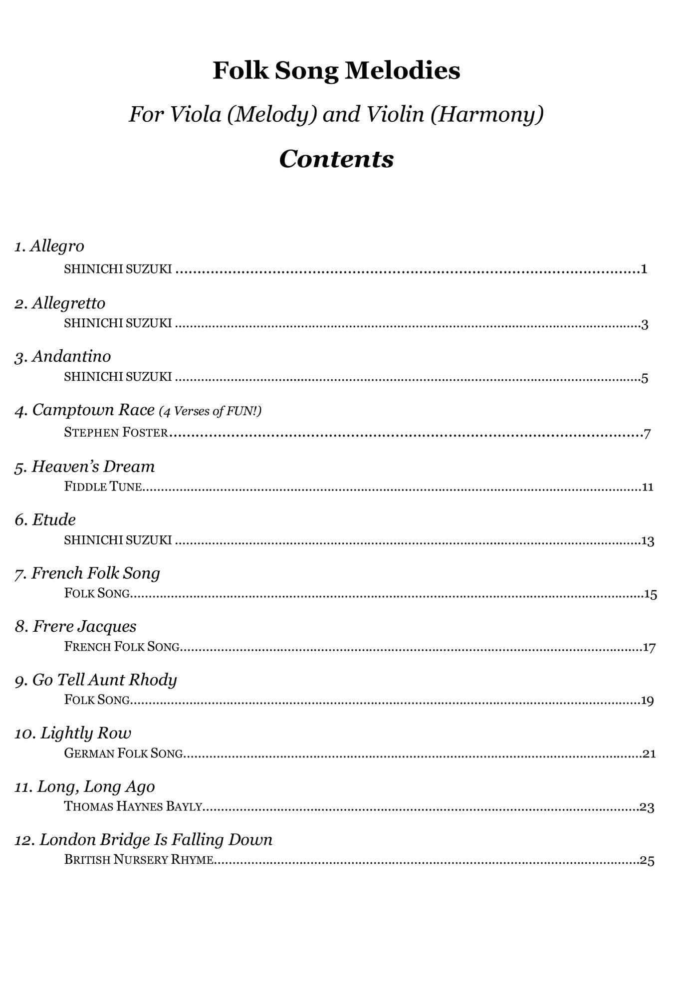 Yasuda, Martha - Folk Song Melodies For Viola (Melody) and Violin (Harmony) - Digital Download - Image 2