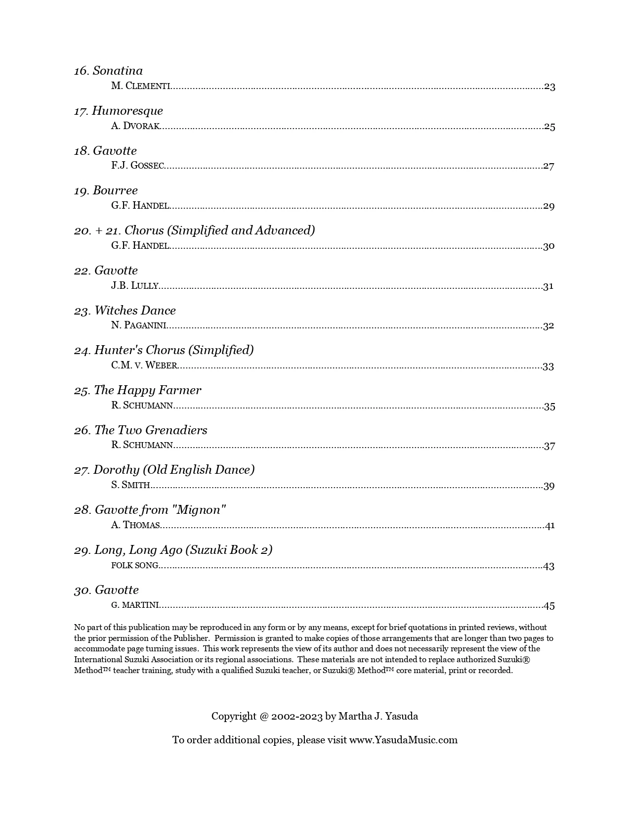 Yasuda, Martha - Harmonious Melodies, Versatile Arrangements for Violin, Viola, and Cello, Volume I - Digital Download - Image 3